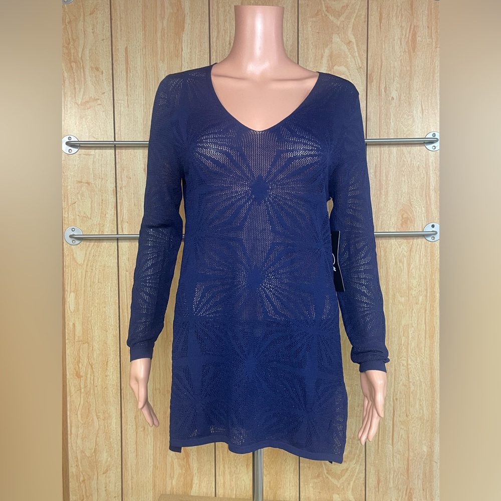 Ally NYC Navy Blue Women's Sheer Tunic Top SZ - L(Juniors)